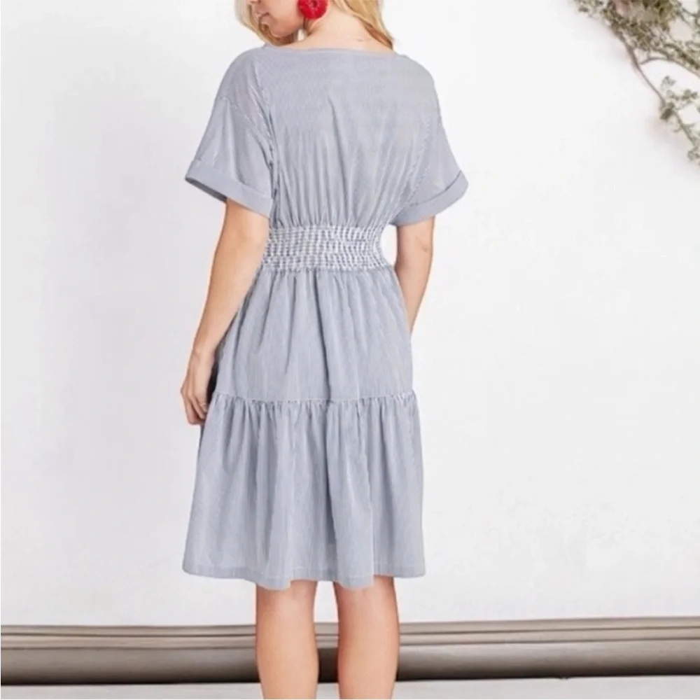 Vineyard Vines Smocked Waist Fit & Flare Striped Dress - Picture 2 of 12